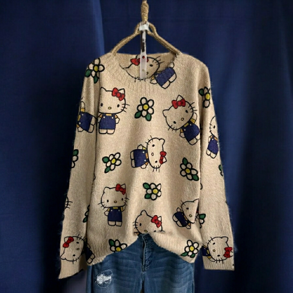 NEW! ADORABLE Hello Kitty Retro Beige Sweater